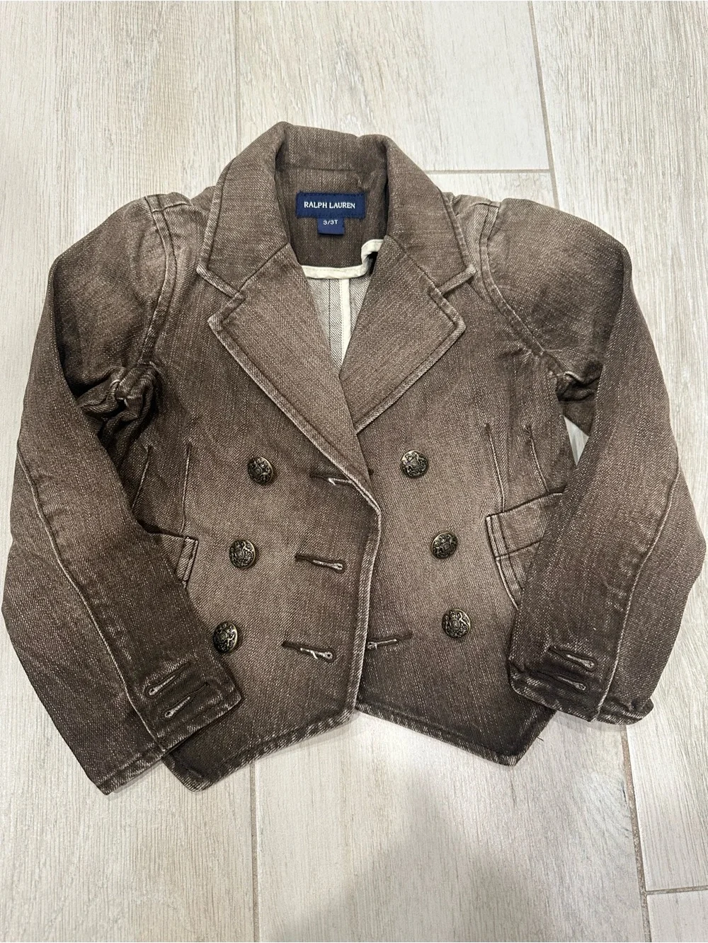 Ralph Lauren Girls 3T Distressed Brown Denim Blazer Jacket + Flare Jeans